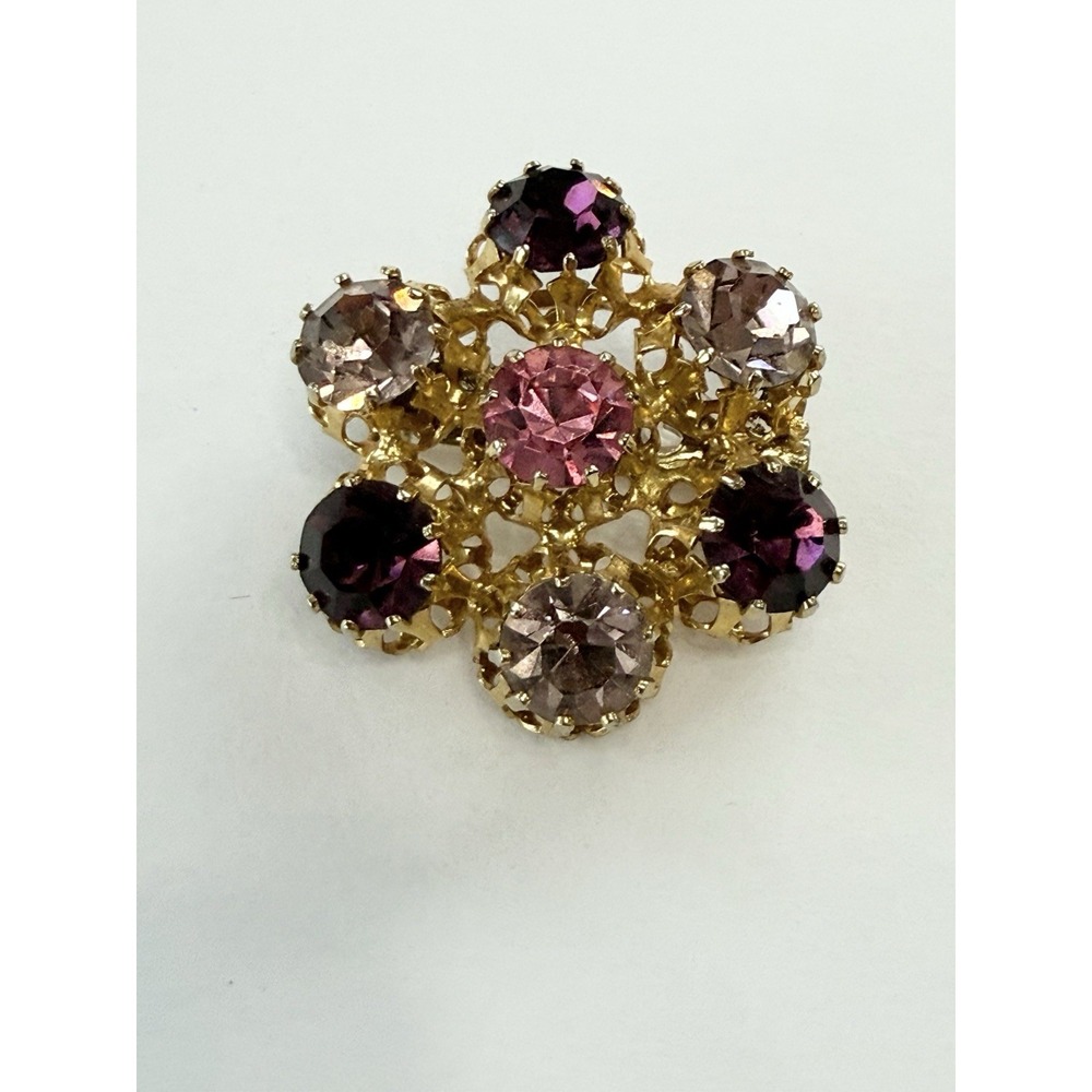 Austria signed Vintage Pink Purple Stones Brooch